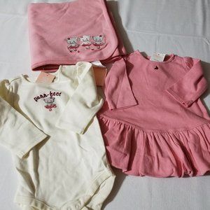 Gymboree Kitty Ballerina Blanket, 3-6 month dress, 6-12 month Bodysuit NWT set.